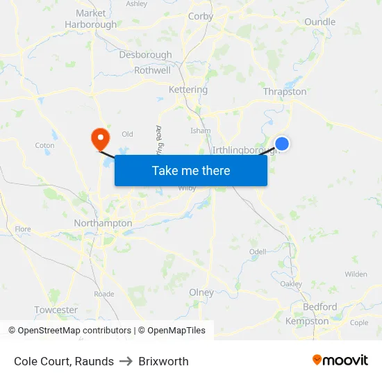 Cole Court, Raunds to Brixworth map