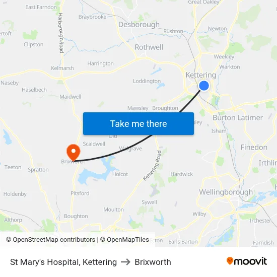 St Mary's Hospital, Kettering to Brixworth map