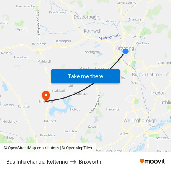 Bus Interchange, Kettering to Brixworth map