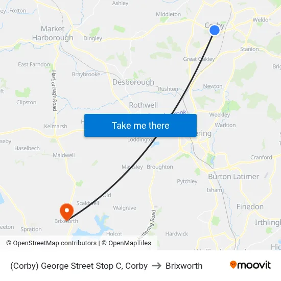 (Corby) George Street Stop C, Corby to Brixworth map