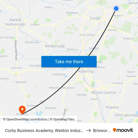 Corby Business Academy, Weldon Industry to Brixworth map