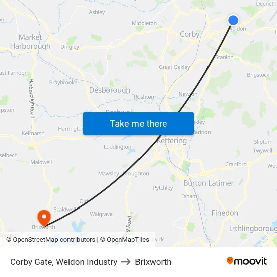Corby Gate, Weldon Industry to Brixworth map