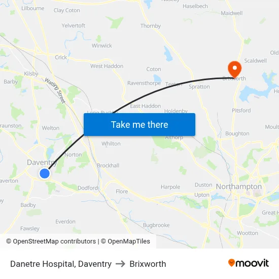 Danetre Hospital, Daventry to Brixworth map
