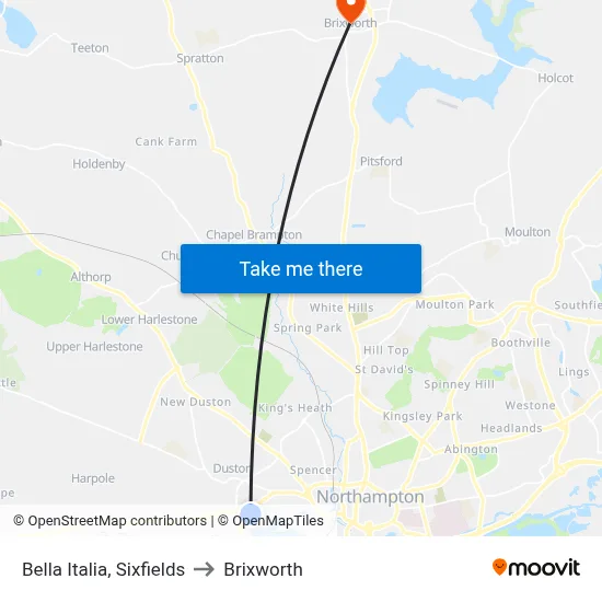 Bella Italia, Sixfields to Brixworth map