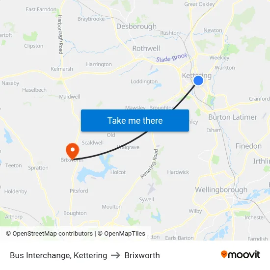Bus Interchange, Kettering to Brixworth map