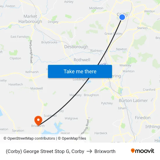 (Corby) George Street Stop G, Corby to Brixworth map