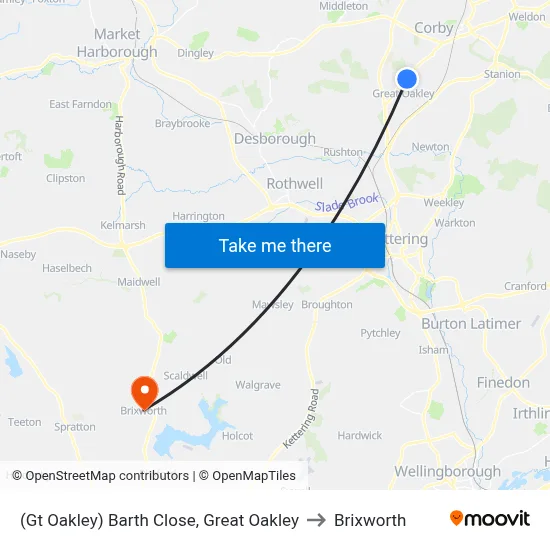 (Gt Oakley) Barth Close, Great Oakley to Brixworth map
