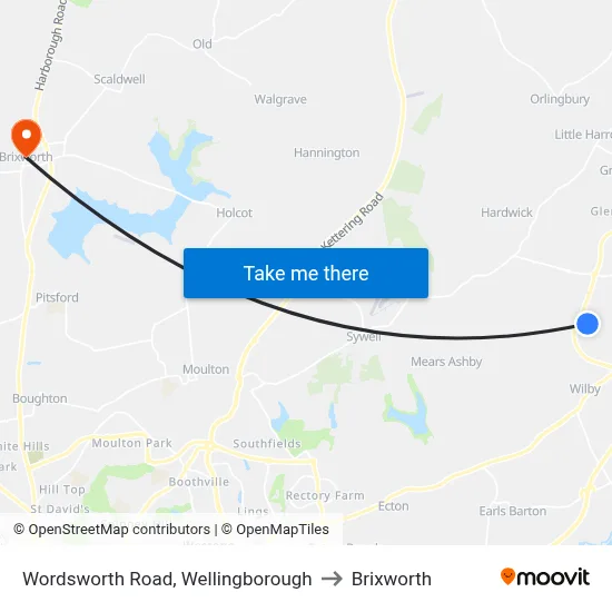 Wordsworth Road, Wellingborough to Brixworth map