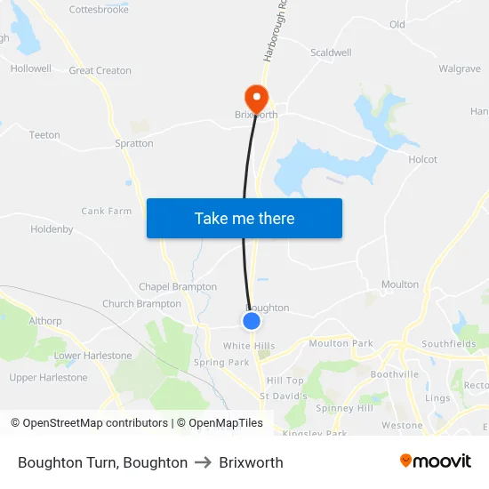 Boughton Turn, Boughton to Brixworth map