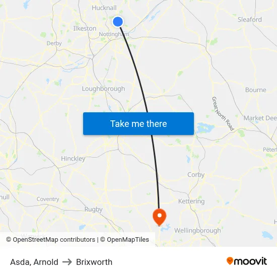 Asda, Arnold to Brixworth map