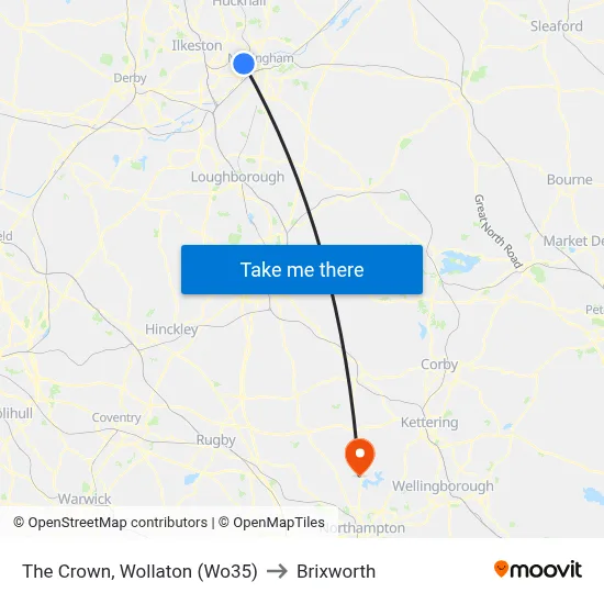 The Crown, Wollaton (Wo35) to Brixworth map