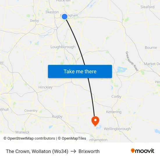 The Crown, Wollaton (Wo34) to Brixworth map