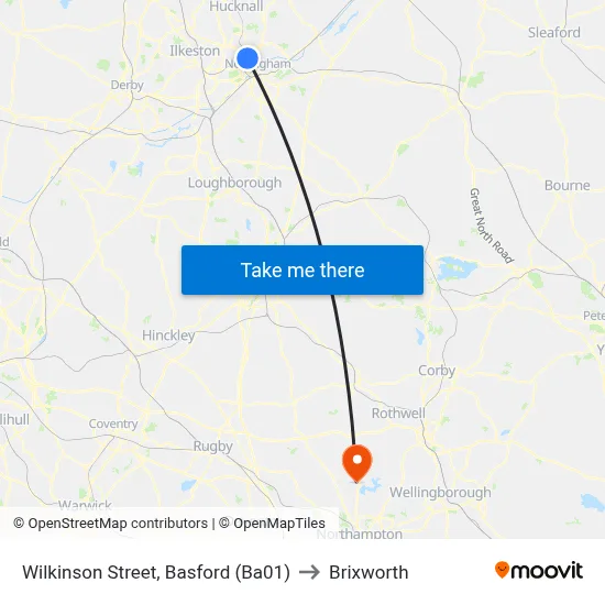Wilkinson Street, Basford (Ba01) to Brixworth map