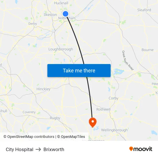 City Hospital to Brixworth map
