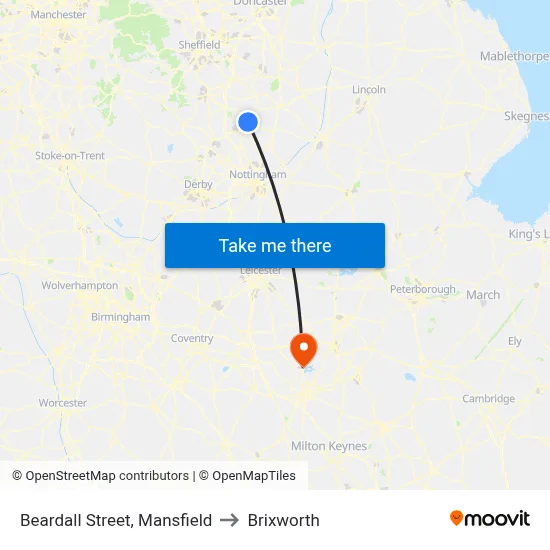 Beardall Street, Mansfield to Brixworth map