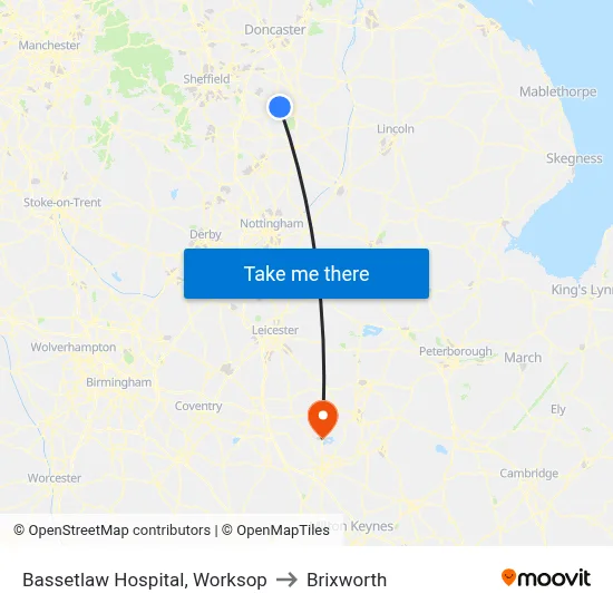 Bassetlaw Hospital, Worksop to Brixworth map