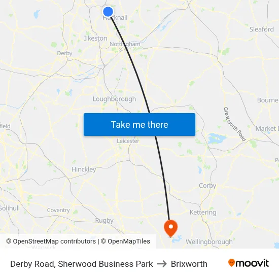 Derby Road, Sherwood Business Park to Brixworth map