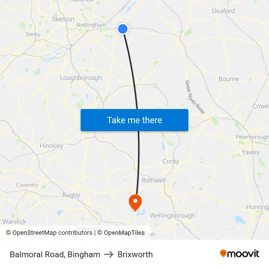 Balmoral Road, Bingham to Brixworth map