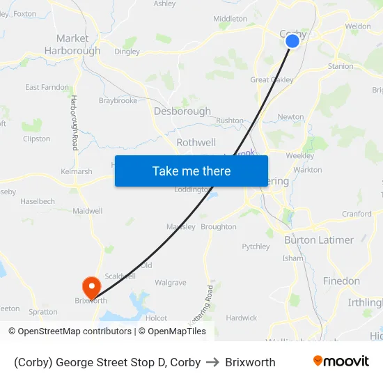 (Corby) George Street Stop D, Corby to Brixworth map