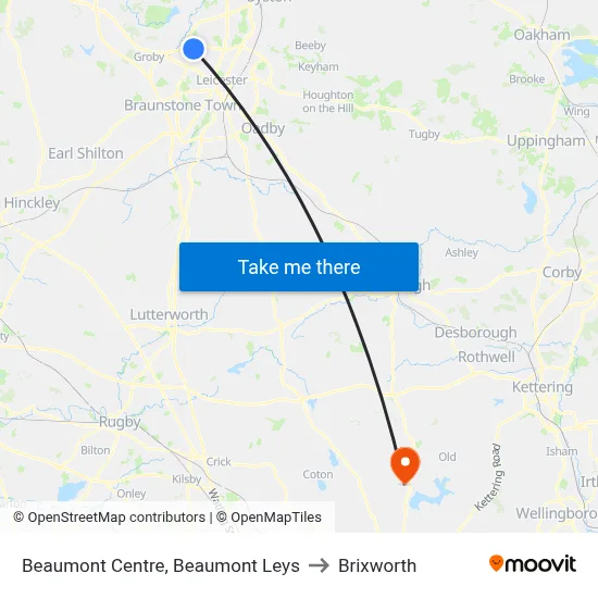 Beaumont Centre, Beaumont Leys to Brixworth map