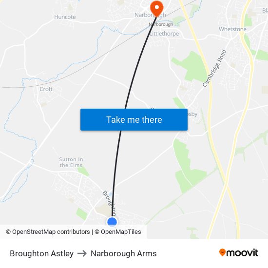 Broughton Astley to Narborough Arms map