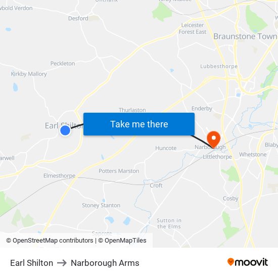 Earl Shilton to Narborough Arms map