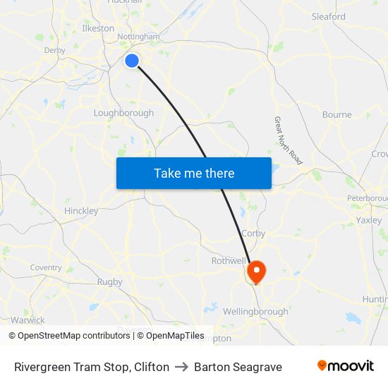Rivergreen Tram Stop, Clifton to Barton Seagrave map