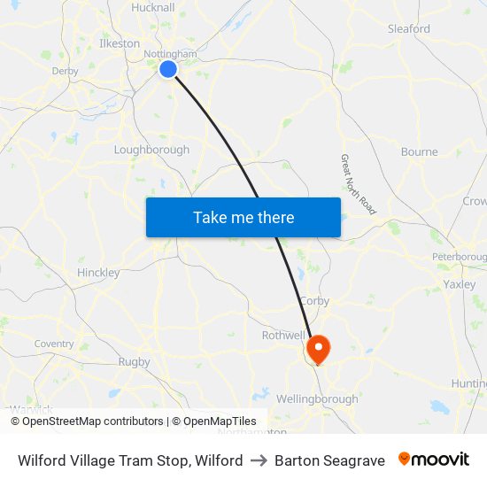 Wilford Village Tram Stop, Wilford to Barton Seagrave map