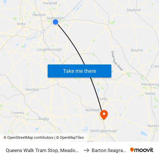 Queens Walk Tram Stop, Meadows to Barton Seagrave map