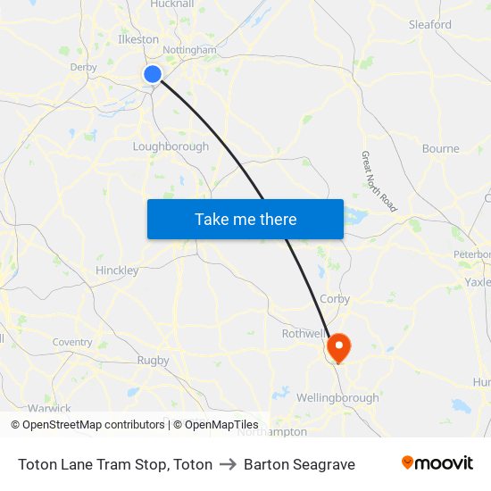 Toton Lane Tram Stop, Toton to Barton Seagrave map