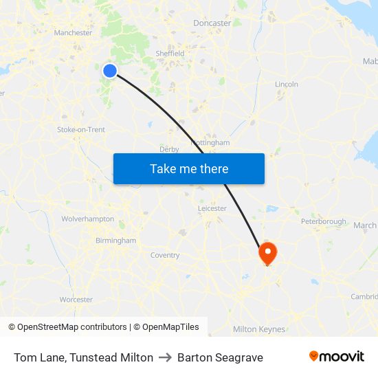 Tom Lane, Tunstead Milton to Barton Seagrave map
