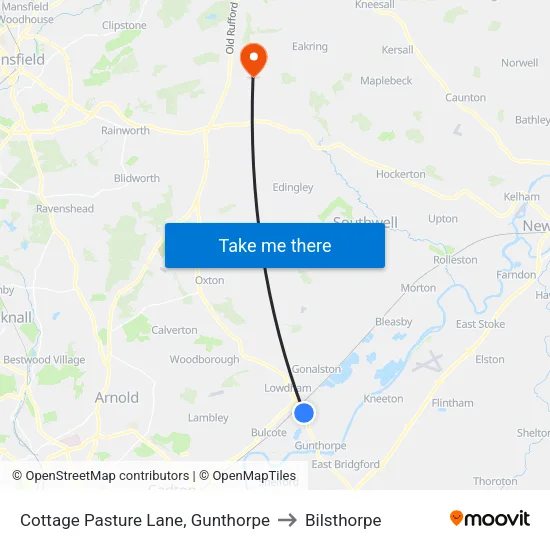 Cottage Pasture Lane, Gunthorpe to Bilsthorpe map