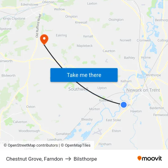 Chestnut Grove, Farndon to Bilsthorpe map