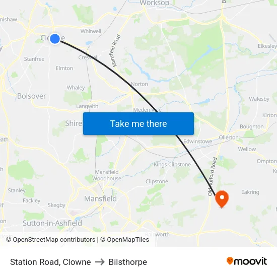 Station Road, Clowne to Bilsthorpe map