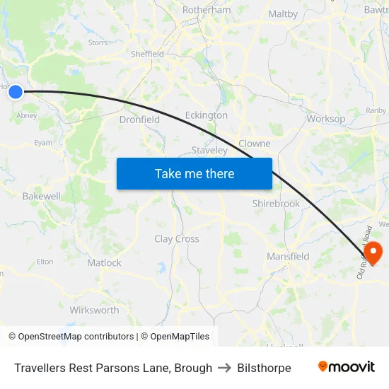 Travellers Rest Parsons Lane, Brough to Bilsthorpe map