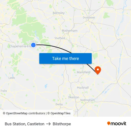 Bus Station, Castleton to Bilsthorpe map