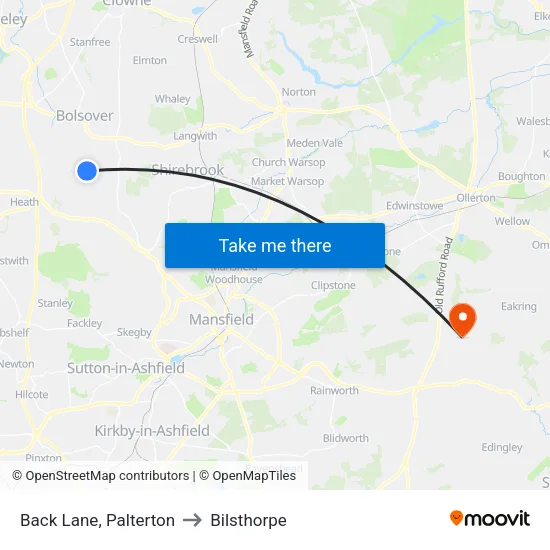 Back Lane, Palterton to Bilsthorpe map