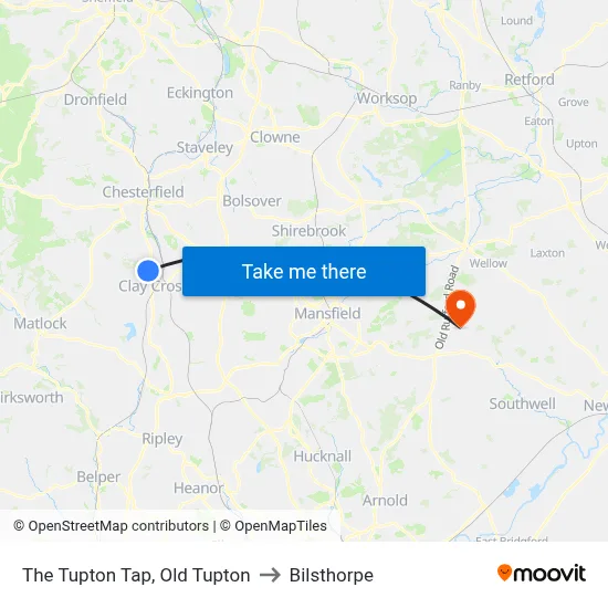 The Tupton Tap, Old Tupton to Bilsthorpe map