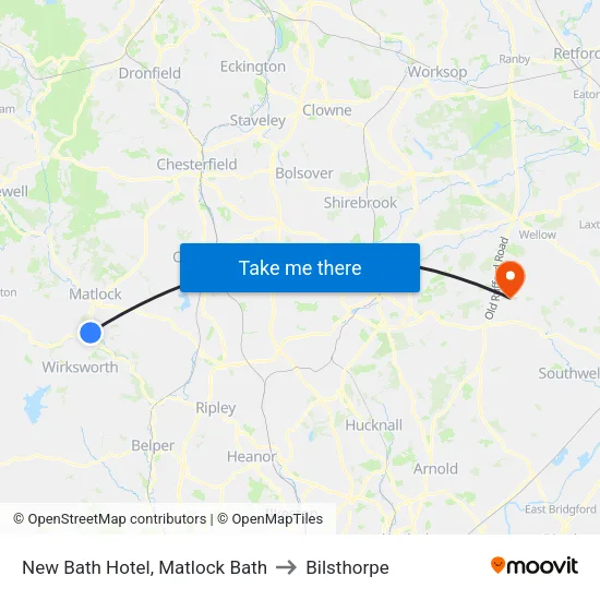 New Bath Hotel, Matlock Bath to Bilsthorpe map