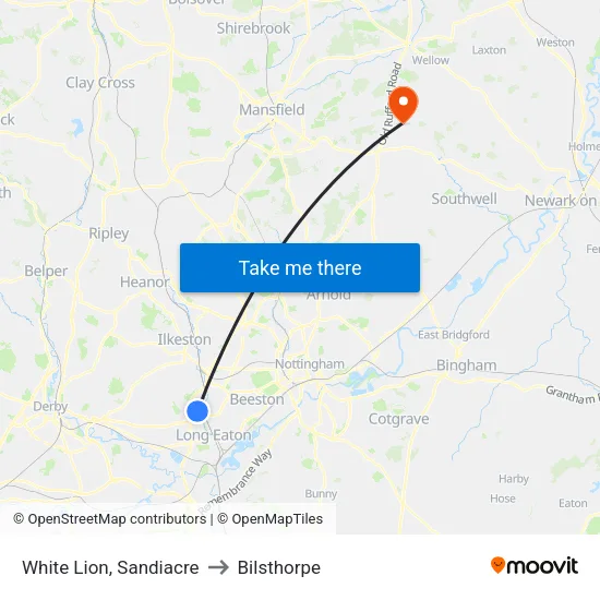 White Lion, Sandiacre to Bilsthorpe map