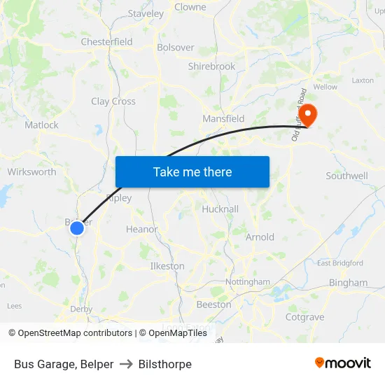 Bus Garage, Belper to Bilsthorpe map