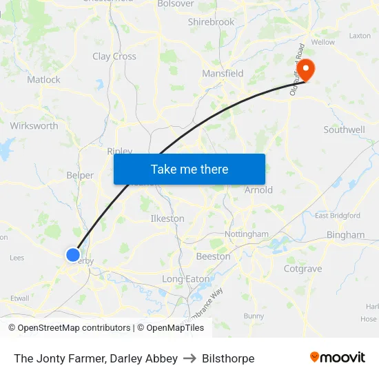 The Jonty Farmer, Darley Abbey to Bilsthorpe map