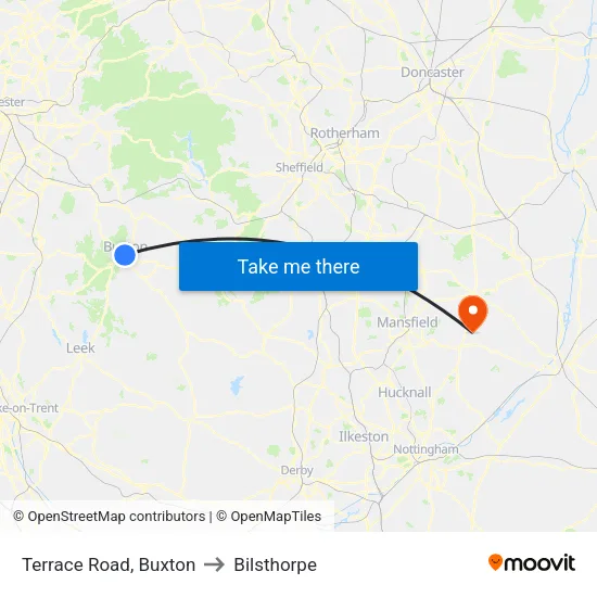 Terrace Road, Buxton to Bilsthorpe map