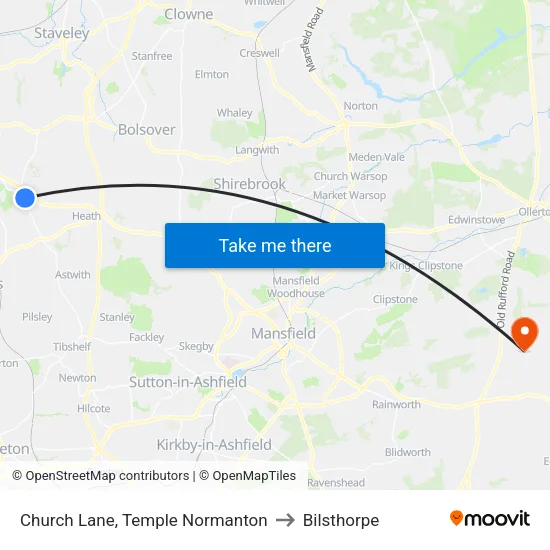 Church Lane, Temple Normanton to Bilsthorpe map