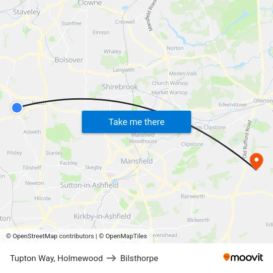 Tupton Way, Holmewood to Bilsthorpe map
