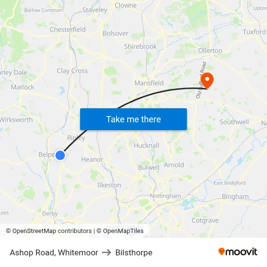 Ashop Road, Whitemoor to Bilsthorpe map