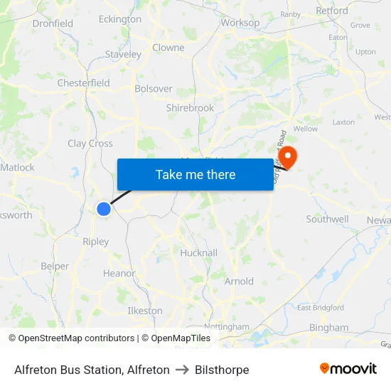 Alfreton Bus Station, Alfreton to Bilsthorpe map