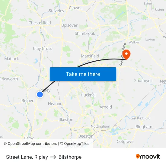 Street Lane, Ripley to Bilsthorpe map