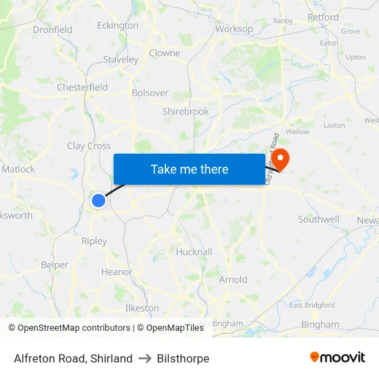 Alfreton Road, Shirland to Bilsthorpe map
