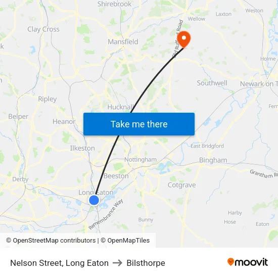 Nelson Street, Long Eaton to Bilsthorpe map